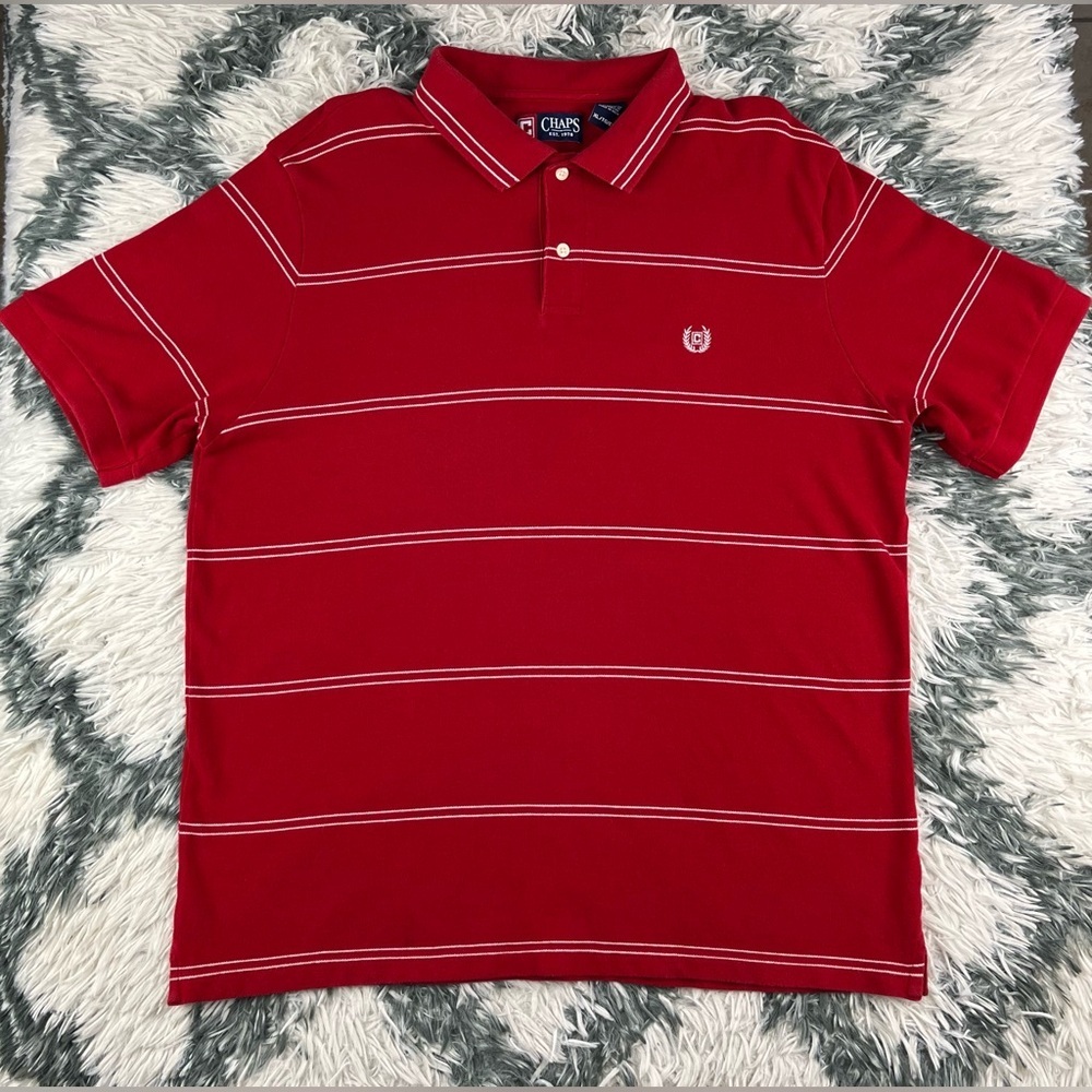 Chaps Men's Red White Striped Polo Shirt Size XL